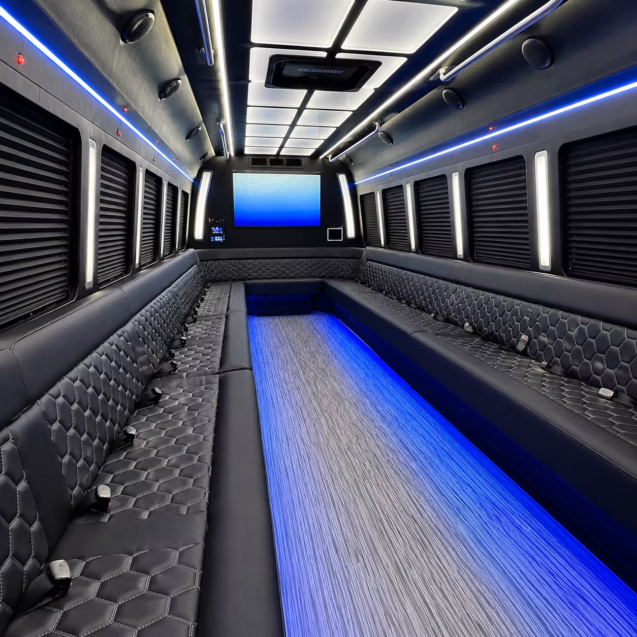glendora 50 passenger party bus inside